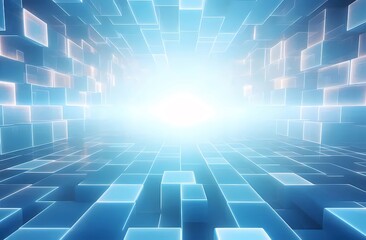 明るい青色の立方体パターン背景未来的な抽象的な3Dレンダリング技術設計