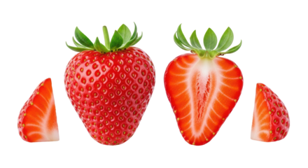Isolated Fresh Strawberries and Slices