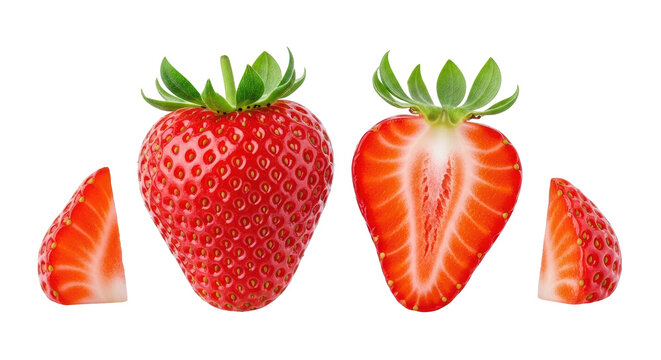 Isolated Fresh Strawberries and Slices