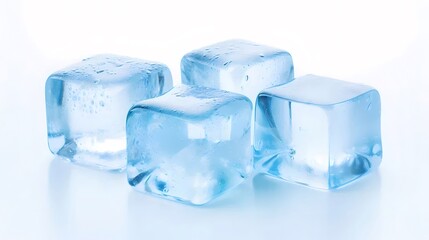 白い背景に置かれた四つの透明なアイスキューブ 冷たい飲み物や夏の飲み物をイメージ