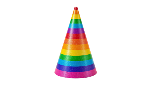 Rainbow striped cone party hat isolated on transparent background png
