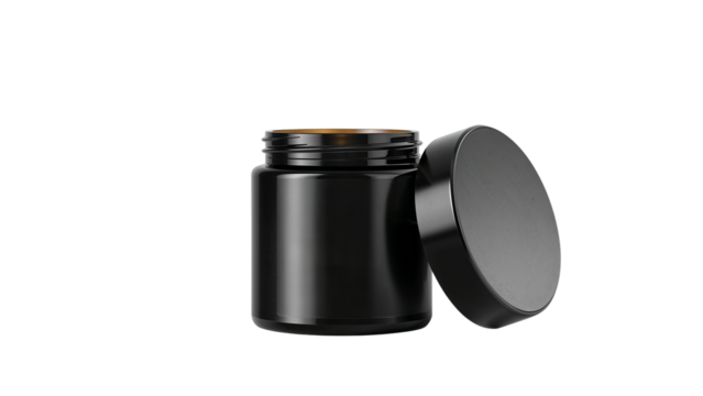 Black supplement jar with screw lid isolated on transparent background png