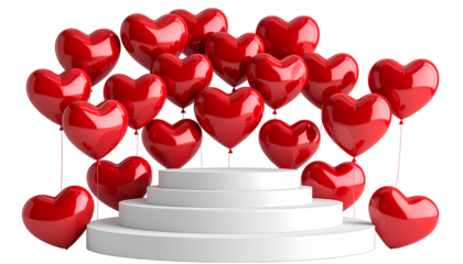 Valentine’s Day Floating Heart Balloon Decorations  3D Product Pedestal Scene, Transparent PNG