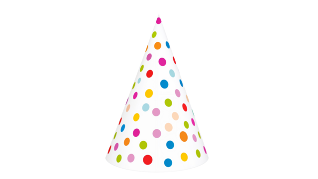 Colorful polka dot party hat cone isolated on transparent background png