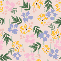 Beautiful botanical floral illustration allover repeat design for digital printing for all digital textile design
