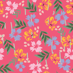 Beautiful botanical floral illustration allover repeat design for digital printing for all digital textile design
