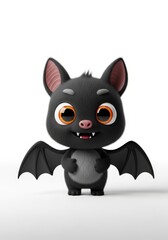 Fototapeta premium Cute Baby Bat Cartoon Character - Adorable black bat with big eyes, small wings, and a friendly expression. Symbolizing: playfulness, cuteness, Halloween, fantasy, nocturnal creatures