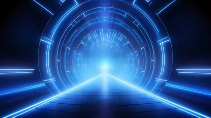 青い光線放射状トンネル幾何学的背景デジタル抽象的な未来的なデザイン