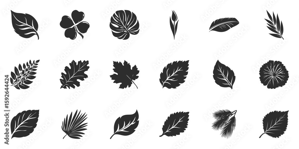 Poster silhouette leaf collection set. nature and botanical design elements. isolated vector illustration