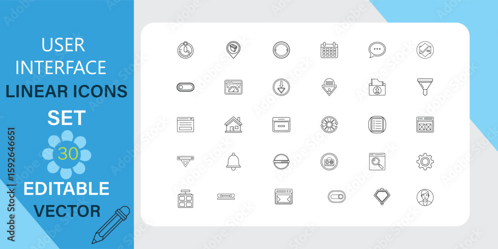 Poster user interface linear icons set vector illustration