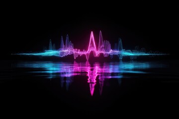 Vibrant audio waveform reflected on dark surface