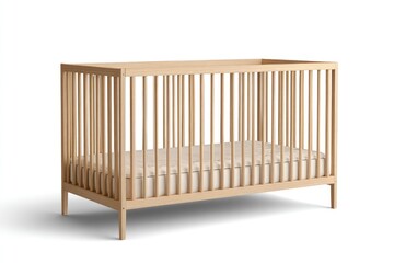 Light-colored wooden crib, simple design