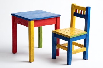 Colorful child's table and chair, studio shot