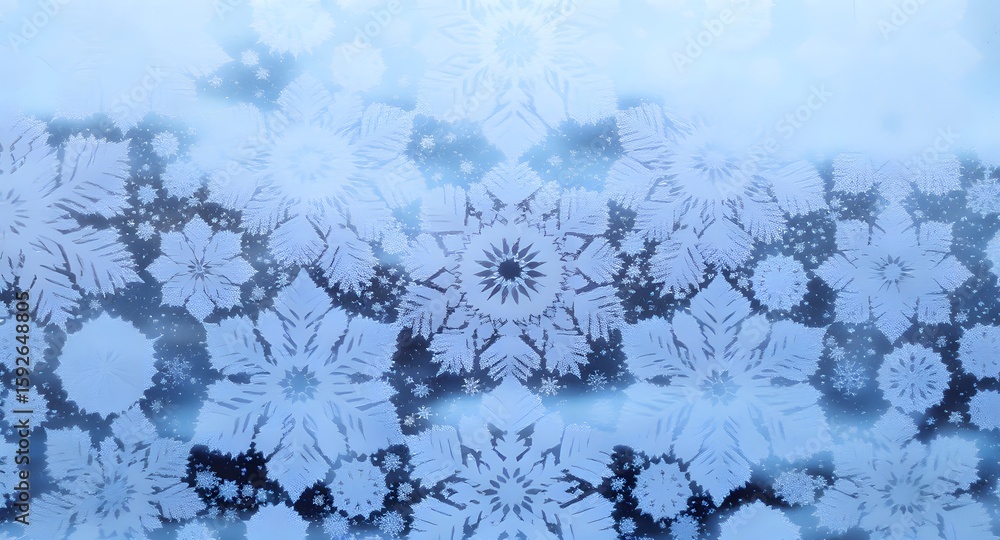 Poster abstract winter scene featuring numerous white snowflake patterns against a light blue backdrop with