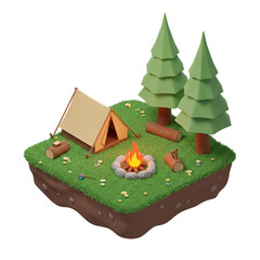 Family Camping Retreat: Tent and Campfire in Nature