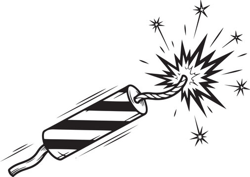 Cartoon illustration of a dynamite stick with a lit fuse, exploding with sparks.
