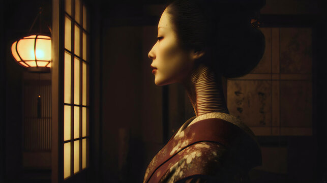 Rokurokubi is a mythical creature from Japanese folklore, known for its long neck a creepy Japanese being.