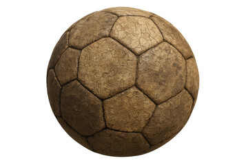 Old and worn soccer ball isolated on transparent background