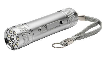 Isolated Silver Flashlight with Lanyard