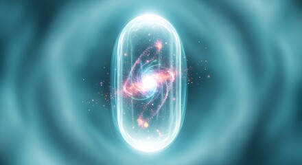  A glowing, futuristic medical capsule floats mystically within a hazy, ethereal fog, symbolizing a revolutionary breakthrough in medicine and the powerful