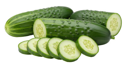 Isolated Fresh Cucumbers and Slices