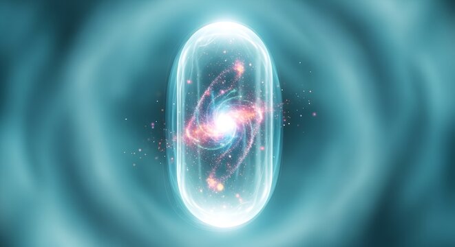  A glowing, futuristic medical capsule floats mystically within a hazy, ethereal fog, symbolizing a revolutionary breakthrough in medicine and the powerful