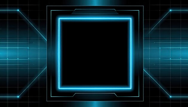Futuristic, glowing, digital grid background with a central empty square - Powered by Adobe