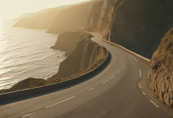 serene cliffside road at sunrise