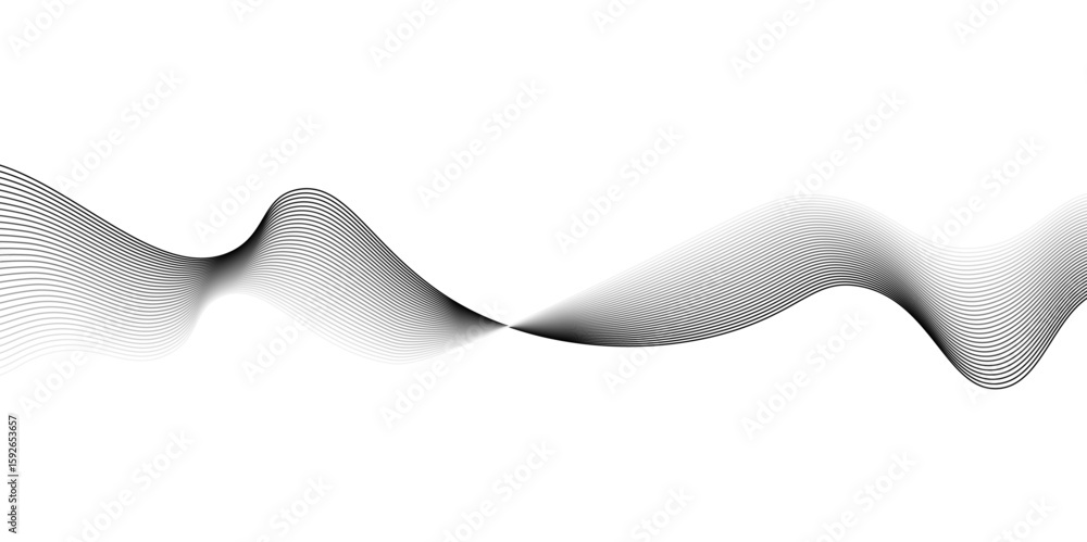 Poster abstract grey wave lines on transparent background. grey wave swirl, frequency sound wave,twisted cu