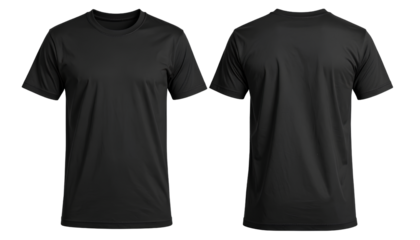  Black Men’s T-Shirt Mockup  Front and Back Flat Lay on Transparent Background PNG