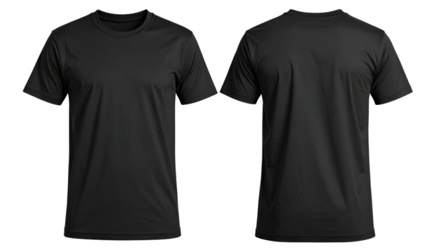  Black Men’s T-Shirt Mockup  Front and Back Flat Lay on Transparent Background PNG