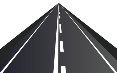 Winding road isolated on white background. Disappearing into the distance. The two-lane road with lane markings. Conceptual image. 3d rendering