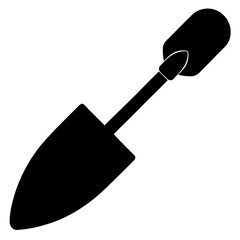 Simple black silhouette of a garden trowel an essential gardening tool isolated on white background