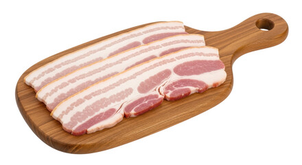 Isolated Sliced Bacon on Cutting Board