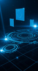 Abstract Glowing Technology Interface Futuristic Blue Digital Design with Interactive Elements