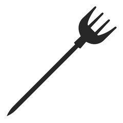 Simple black silhouette of a garden rake with tines isolated on a white background isolated on white background