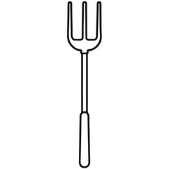 Simple line art illustration of a garden fork with sharp tines isolated on white background