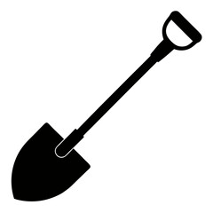 Simple black silhouette of a garden shovel isolated on white background