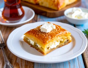 piece of cake with raisins, peynirli börek