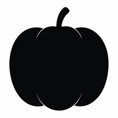 A simple bold black silhouette of a single classic pumpkin isolated on white background