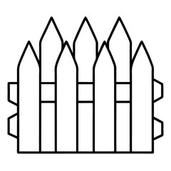 Simple line art illustration of a wooden garden fence section isolated on white background