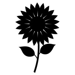 Simple black silhouette of a sunflower with detailed petals and center isolated on white background