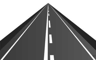 Winding road isolated on white background. Disappearing into the distance. The two-lane road with lane markings. Conceptual image. 3d rendering