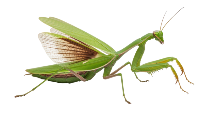 Isolated Praying Mantis with Open Wings