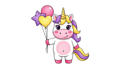 Isolated Unicorn with Balloons