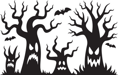 Spooky Black Silhouette Trees for Halloween Design