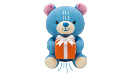 Obraz premium Isolated Blue Teddy Bear with Orange Gift