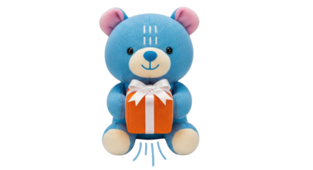 Isolated Blue Teddy Bear with Orange Gift