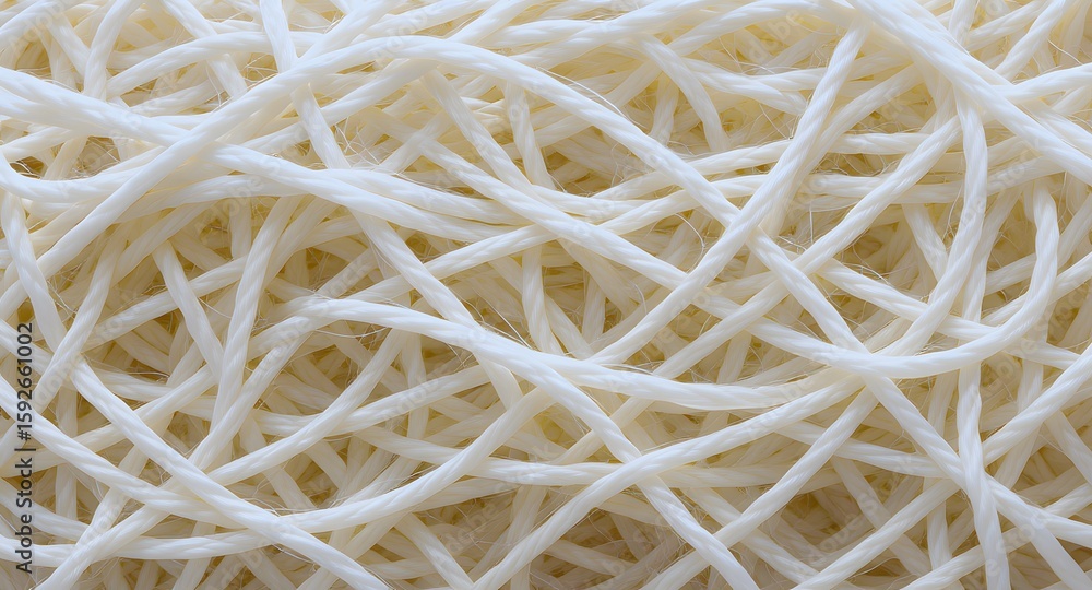 Poster close-up of intertwined white textured ropes creating a complex pattern and texture with a soft focu