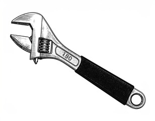 Obraz premium Detailed sketch of an adjustable wrench